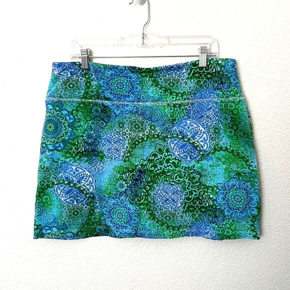 [Isabella Bird] Blue Green Ocean Mandala Boho Print Skort Mini Travel Sz Large L - Picture 1 of 10